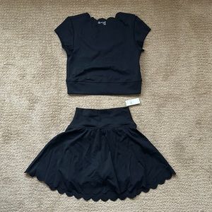 NWT Offline By Aerie black workout set XS top XXS skirt